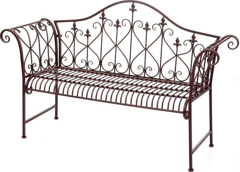 Gartenbank MCW-H78, Parkbank Sitzbank, 2-Sitzer Metall mit Verzierungen Rost-Optik braun 150cm ~ ohne Sitzkissen