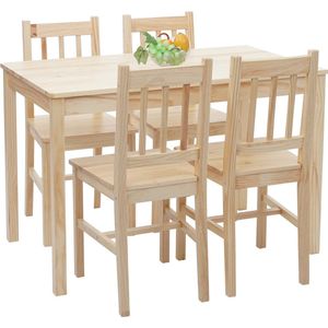 Eetkamerset MCW-F77, zitgroep eetkamerset, massief houten landhuis 110cm ~ grenen geglazuurd