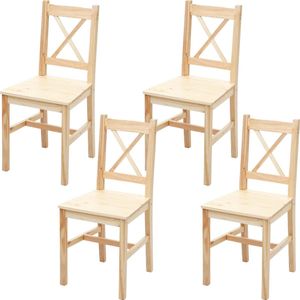 Set van 4 eetkamerstoelen MCW-F77, fauteuil keukenstoel stoel, massief hout landhuis ~ grenen geglazuurd