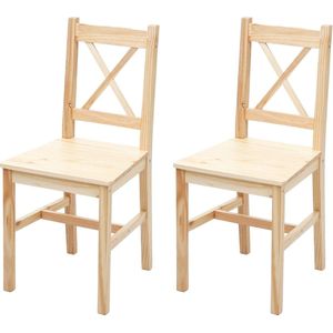 Set van 2 eetkamerstoelen MCW-F77, fauteuil keukenstoel, massief houten landhuis ~ geglazuurd grenen