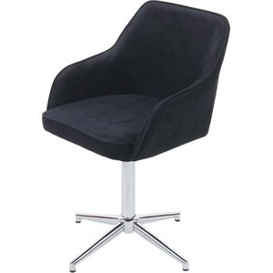 Eetkamerstoel MCW-F82, keukenstoel fauteuil, in hoogte verstelbaar draaimechanisme ~ fluweelzwart, voet chroom