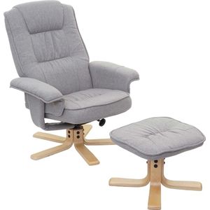 Relaxfauteuil M56, TV-fauteuil TV-fauteuil met hocker, stof/textiel ~ lichtgrijs