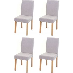 Set van 4 eetkamerstoelen Keukenstoel Littau ~ textiel, crème-beige, lichtgekleurde poten