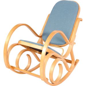 Schommelstoel M41, draaifauteuil TV-fauteuil, massief hout ~ eiken look, stof/textiel blauw