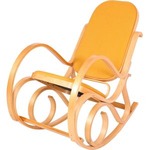 Schommelstoel M41, schommelstoel TV-fauteuil, massief hout ~ eiken look, stof/textiel geel