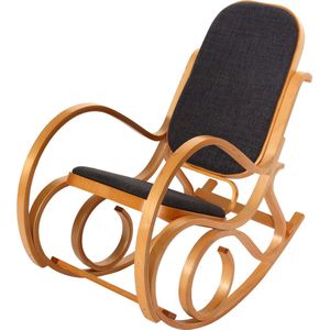 Schommelstoel M41, schommelstoel TV fauteuil, massief hout ~ eiken look, stof/textiel antracietgrijs