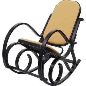 Schommelstoel M41, schommelstoel TV-fauteuil, massief hout ~ walnoot look, stof/textiel geel