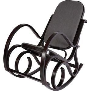 Schommelstoel M41, schommelstoel TV-fauteuil, massief hout ~ walnoot look, stof/textiel antracietgrijs