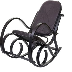 Schommelstoel M41, draaifauteuil TV-fauteuil, massief hout ~ walnoot look, bruin patchwork leer