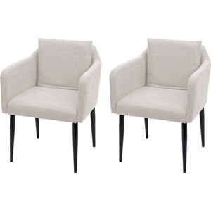 Set van 2 eetkamerstoelen MCW-H93, keukenstoel fauteuil stoel ~ stof/textiel crème-beige