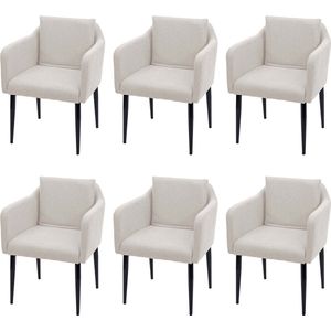 Set van 6 eetkamerstoel MCW-H93, keukenstoel fauteuil stoel ~ stof/textiel crème-beige