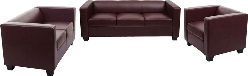 3-2-1 Couchgarnitur Lille ~ Kunstleder, rot-braun