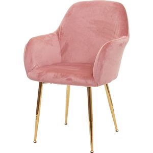 Eetkamerstoel MCW-F18, stoel keukenstoel, retro design ~ fluweel antiek roze, gouden poten