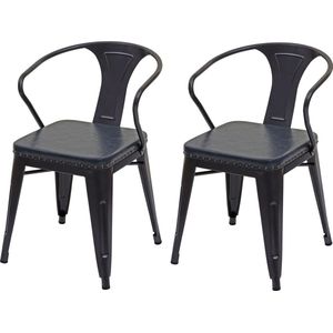 Set van 2 eetkamerstoel MCW-H10d, stoel keukenstoel Chesterfield metaal imitatieleer industriële gastronomie ~ zwart-grijs