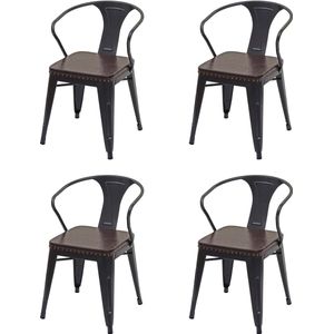 Set van 4 eetkamerstoel MCW-H10d, stoel keukenstoel, Chesterfield metaal kunstleder industriële gastro ~ zwart-bruin