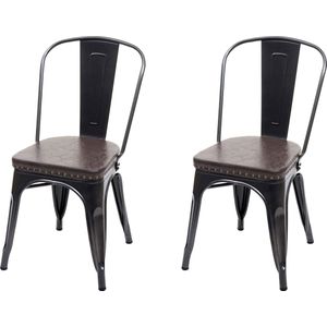 Set van 2 eetkamerstoelen MCW-H10e, keukenstoel Chesterfield metaal kunstleder industriële gastronomie ~ zwart-bruin