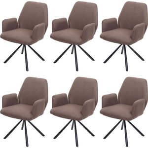 Set van 6 eetkamerstoel MCW-H71, keukenstoel fauteuil stoel, draaibare auto positie stof / textiel staal ~ bruin