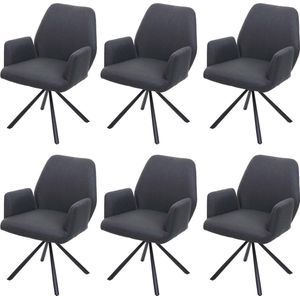 Set van 6 eetkamerstoelen MCW-H71, keukenstoel fauteuil stoel, draaibare auto positie stof / textiel staal ~ donkergrijs