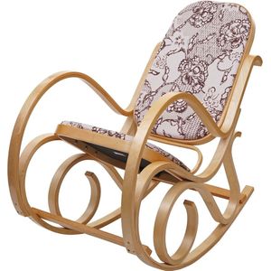 Schommelstoel M41, draaifauteuil TV-fauteuil, massief hout ~ eiken look, stof/textiel jacquard bruin