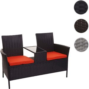 Poly-rattan bank met tafel MCW-E24, tuinbank zitgroep tuinbank, 132cm ~ zwart, terracotta kussens