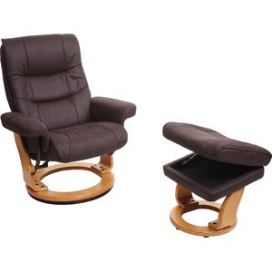 MCA fauteuil MCW-J42, TV-fauteuil TV-fauteuil kruk, stof ~ zwart-bruin imitatiesuède, frame naturel bruin