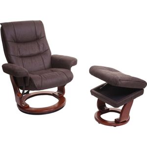 MCA Relaxfauteuil MCW-J42, TV-fauteuil TV-fauteuil kruk, stof ~ zwart-bruin imitatiesuède, frame walnoot-look