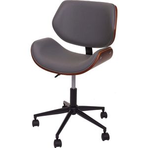 Bureaustoel MCW-G25, bureaustoel bureaustoel, gebogen notenhout look retro draaibaar in hoogte verstelbaar ~ grijs