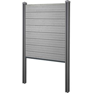 WPC privacyscherm Sarthe, schutting windscherm, WPC paal voor plaatsing in beton ~ Basiselement smal, 105cm grijs