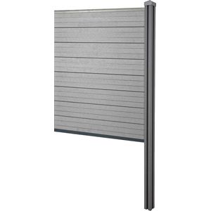 WPC privacyscherm Sarthe, schutting windscherm, WPC paal voor plaatsing in beton ~ Verlengelement smal, 98cm grijs