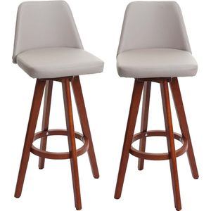 Set van 2 barkrukken MCW-C43, barkruk counter stool, hout imitatieleer draaibaar ~ taupe