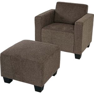 Modulaire fauteuil loungestoel met voetenbank Lyon, stof/textiel ~ bruin
