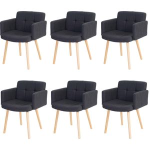 Set van 6 eetkamerstoelen Orlando II, keukenstoel, retro design ~ textiel, donkergrijs