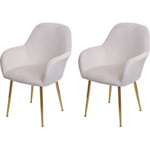 Set van 2 eetkamerstoelen MCW-F18, keukenstoel, retro design ~ fluweel crème-wit, gouden poten