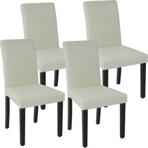 Set van 4 eetkamerstoel MCW-J99, keukenstoel gestoffeerde stoel, hout imitatieleer ~ crème-wit, zwarte poten