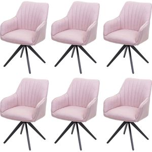 Set van 6 eetkamerstoel MCW-H73, keukenstoel fauteuil, retro staal stof/textiel ~ roze