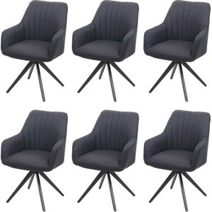 Set van 6 eetkamerstoel MCW-H73, keukenstoel fauteuil, retro staal stof/textiel ~ donkergrijs