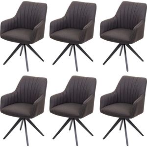 Set van 6 eetkamerstoelen MCW-H73, keukenstoel fauteuil, retro staal stof/textiel ~ grijsbruin