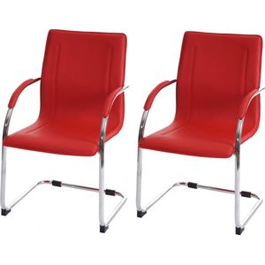 Set van 2 eetkamerstoelen Samara, vrijdragende keukenstoel fauteuil stoel, staal ~ rood