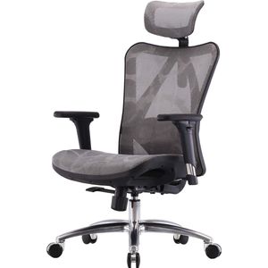 SIHOO bureaustoel bureaustoel, ergonomisch, verstelbare armleuning, 150kg belastbaar ~ grijze bekleding, zwart frame