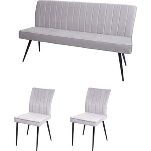 Eetkamerset MCW-K16, set van 2 stoelen + bank Eetkamerset Eetkamerset, fluweel metaal ~ lichtgrijs