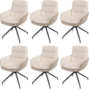 Set van 6 eetkamerstoelen MCW-K32, keukenstoel fauteuil stoel, draaibare auto positie, stof / textiel ~ crème-beige