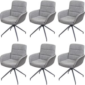 Set van 6 eetkamerstoelen MCW-K32, keukenstoel fauteuil stoel, draaibare auto positie, stof / textiel ~ grijs-donkergrijs