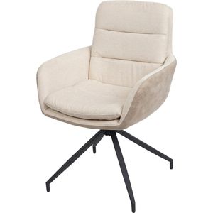 Eetkamerstoel MCW-K32, keukenstoel fauteuil stoel, draaibare auto positie, stof/textiel ~ crème-beige