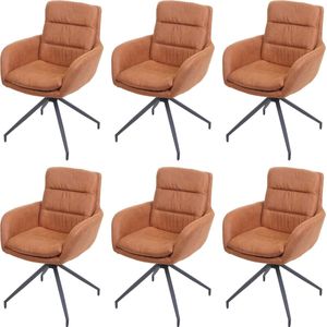 Set van 6 eetkamerstoelen MCW-K32, keukenstoel fauteuil stoel, draaibare auto positie, stof MVG ~ suede look bruin