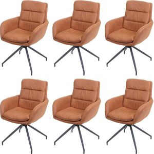 Set van 6 eetkamerstoelen MCW-K32, keukenstoel fauteuil stoel, draaibare auto positie, stof / textiel ~ suede look bruin