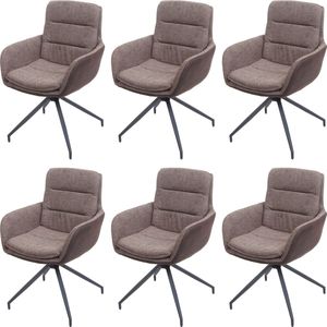 Set van 6 eetkamerstoelen MCW-K32, keukenstoel fauteuil stoel, draaibare auto positie, stof / textiel ~ bruin-donkerbruin