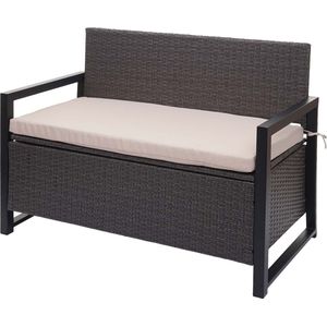 Poly-rattan 2-zitsbank MCW-F39, tuinbank kistbank, opbergvak zitkussens ~ grijs, kussens beige