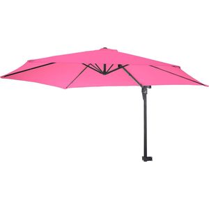 Muurparasol Casoria, zweefparasol balkonparasol parasol, 3m kantelbaar, polyester aluminium/staal 9kg ~ roze-roze