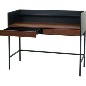 Bureau MCW-J79, bureau computer bureau werktafel, lade 120x50cm hout metaal ~ walnoot look