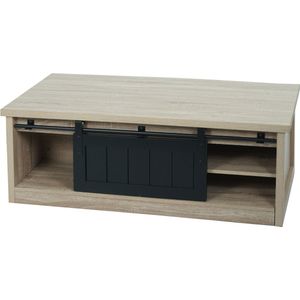 Salontafel MCW-K75, bijzettafel woonkamertafel, schuifdeur 6 opbergvakken, houtlook metaal 44x120x60cm ~ natuurlijke kleur